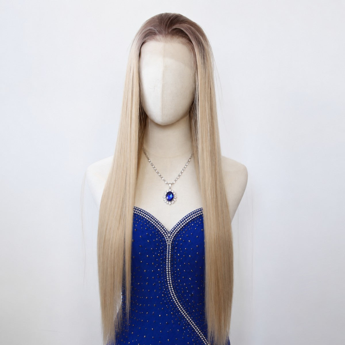 Long Straight Synthetic Lace Front Wig with Ombre Blonde Color - Natural Look