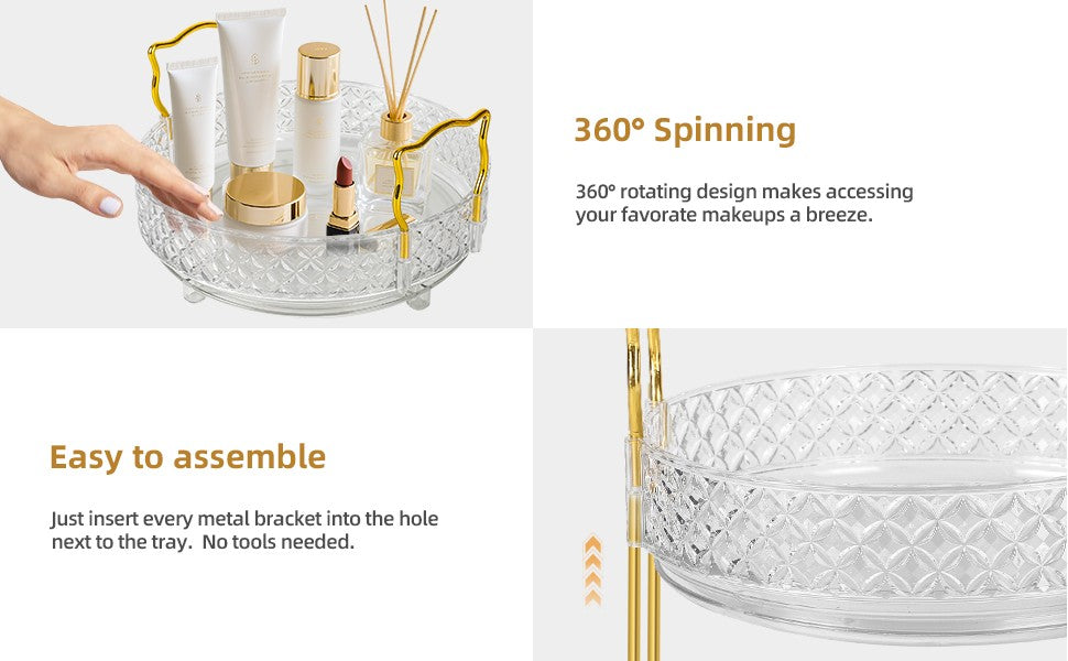 360° Rotating Makeup Organizer with 3 Tiers for Vanity and Bathroom Counter
