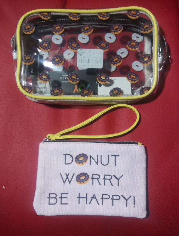 Donut Theme Clear Zippered Makeup & Pencil Bag Set - Cute Utility Bags