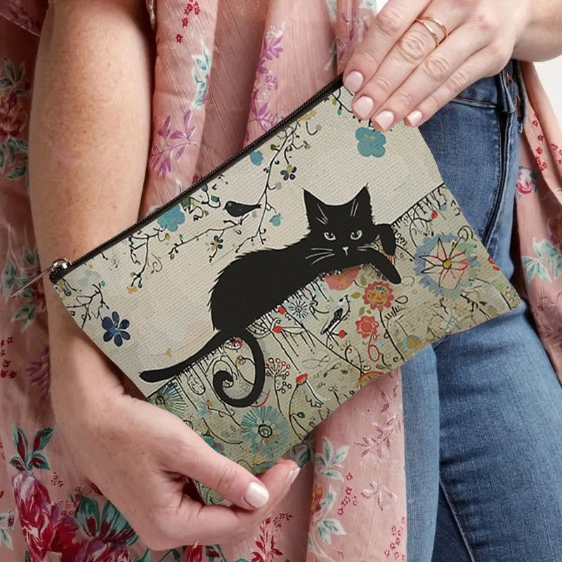 Black Cat Print Cosmetic Bag Travel Pouch for Women - Gift & Organizer