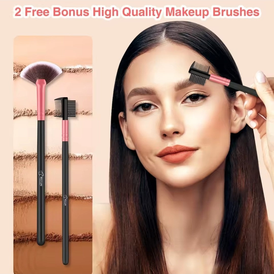 16-Piece Makeup Brush Set - Premium Synthetic Face & Eye Brushes