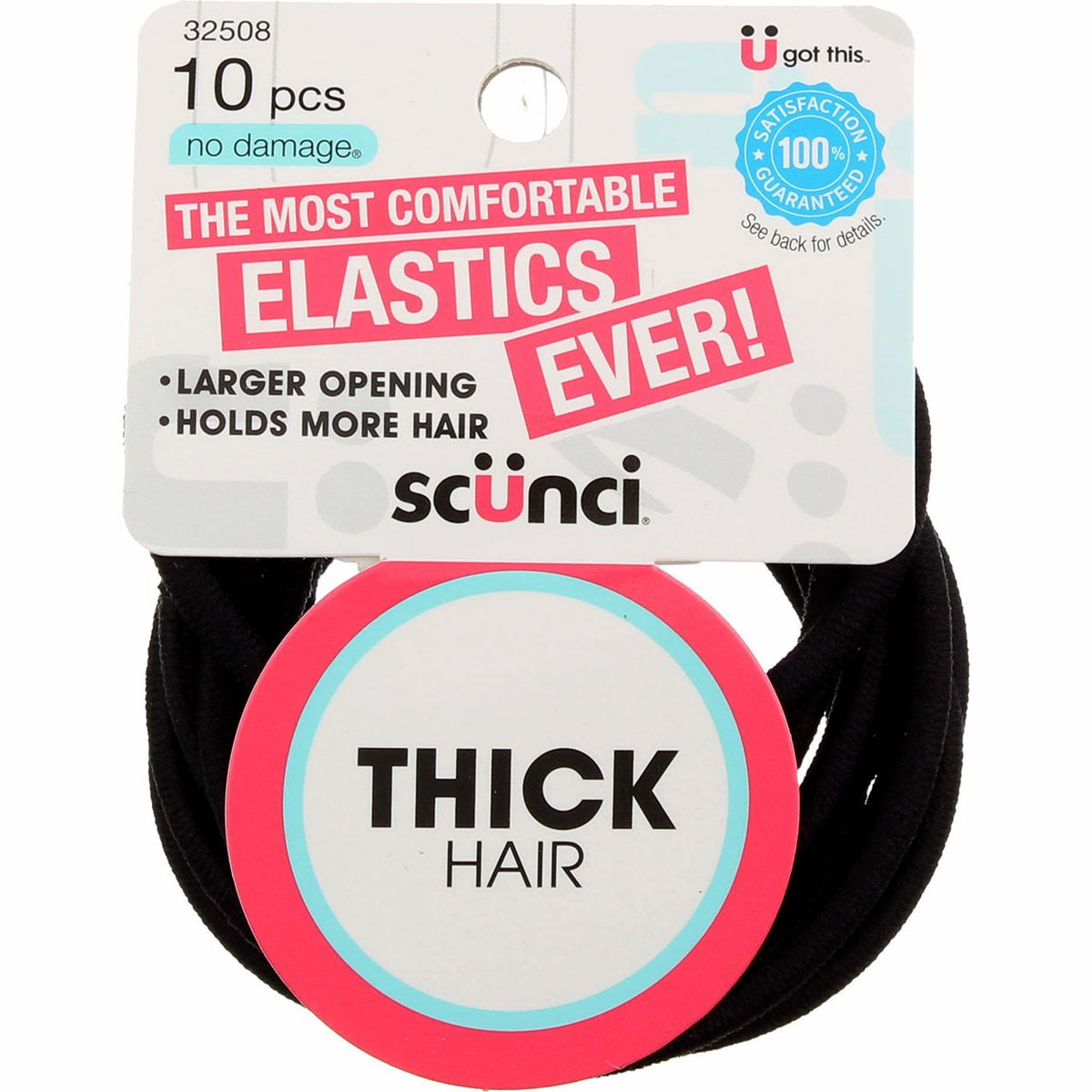 6 Pack Scunci No Damage Thick Hair Elastics, Brown, 10 Ct
