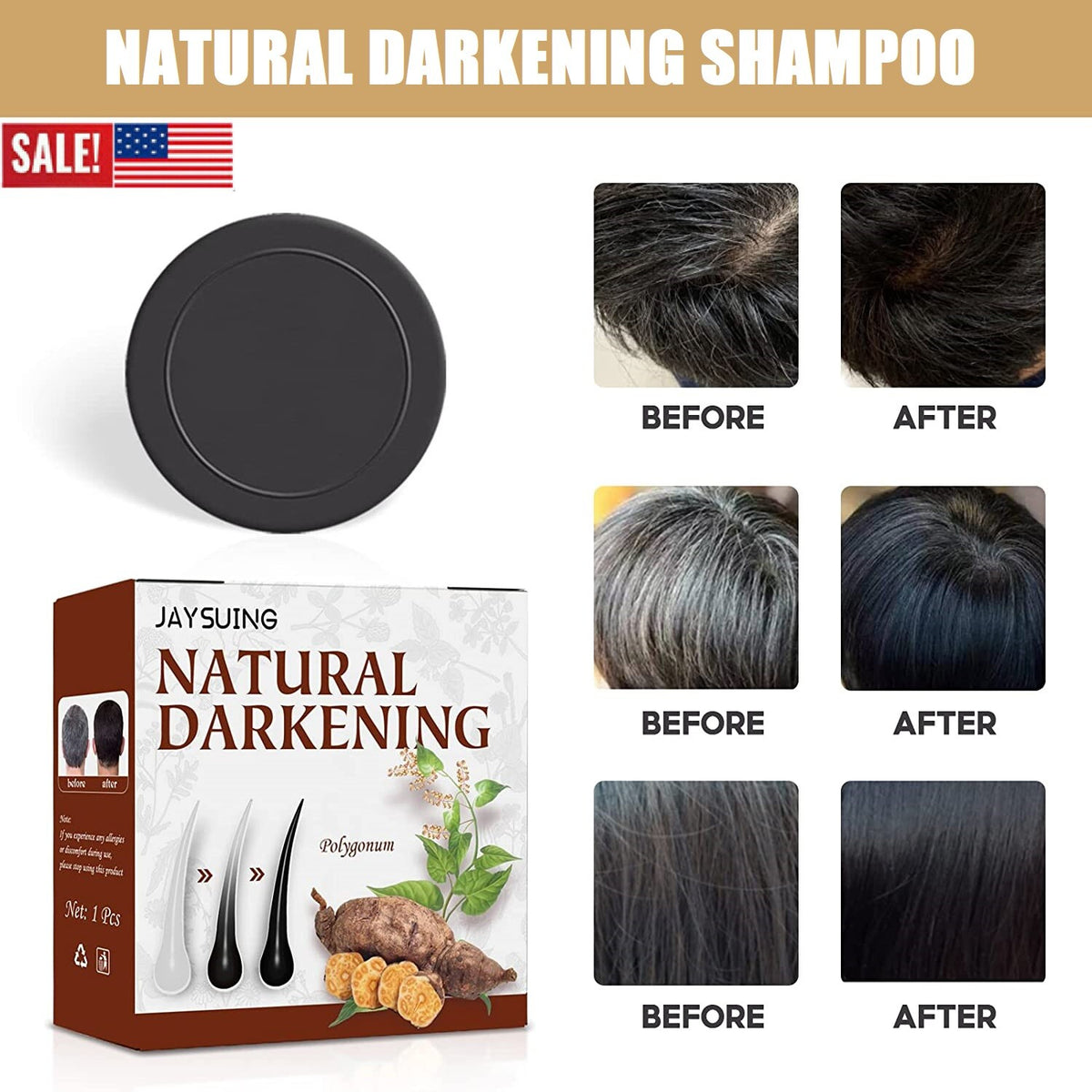 Natural Hair Darkening Shampoo Bar for Gray & Thinning Hair – Organic & Repair