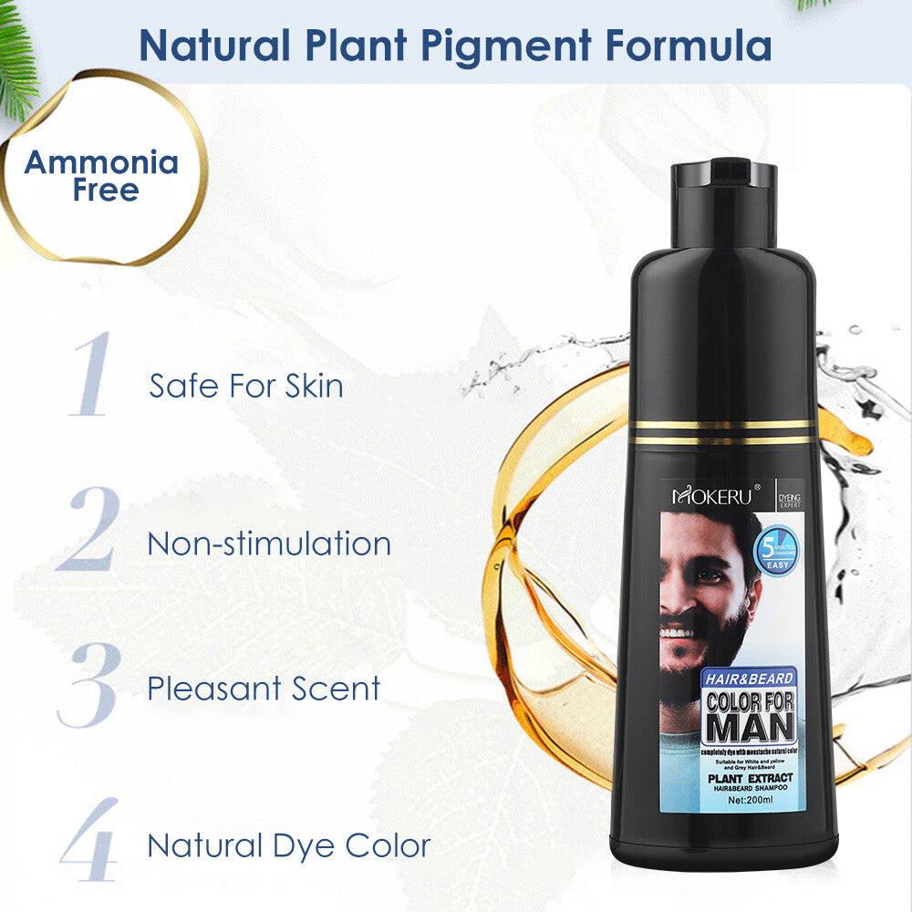 Black Beard Hair Dye Shampoo - 200ml Permanent Darkening