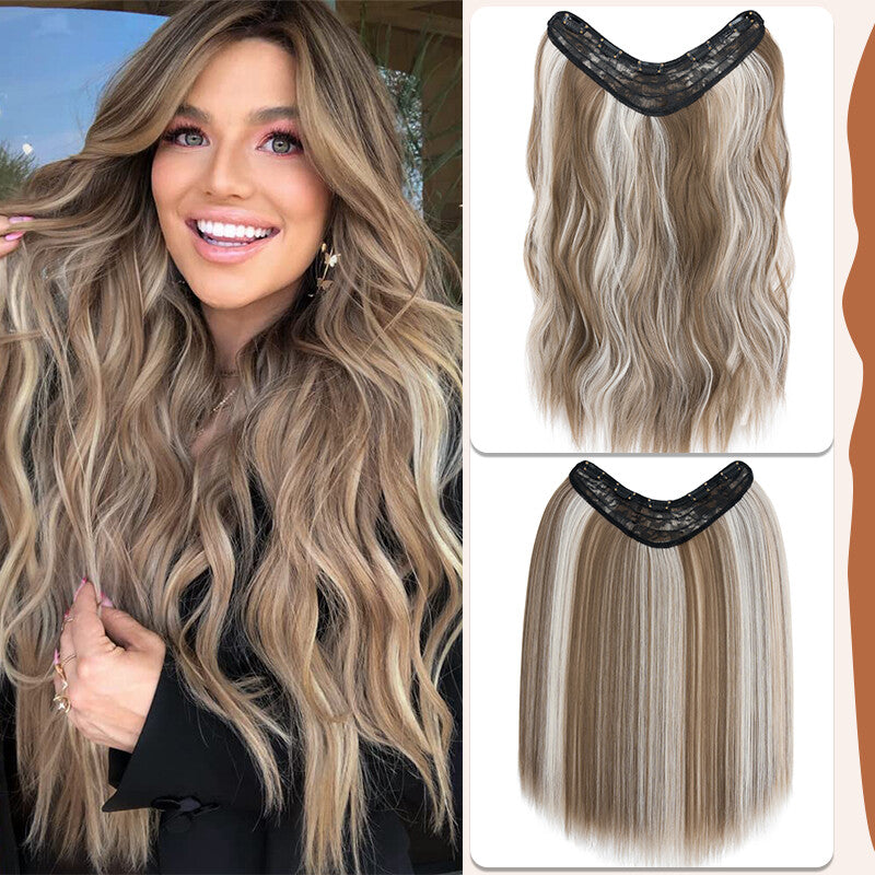 Clip-In Hair Extensions Full Head V-Shape 3/4 Thick Hairpieces with 5 Clips