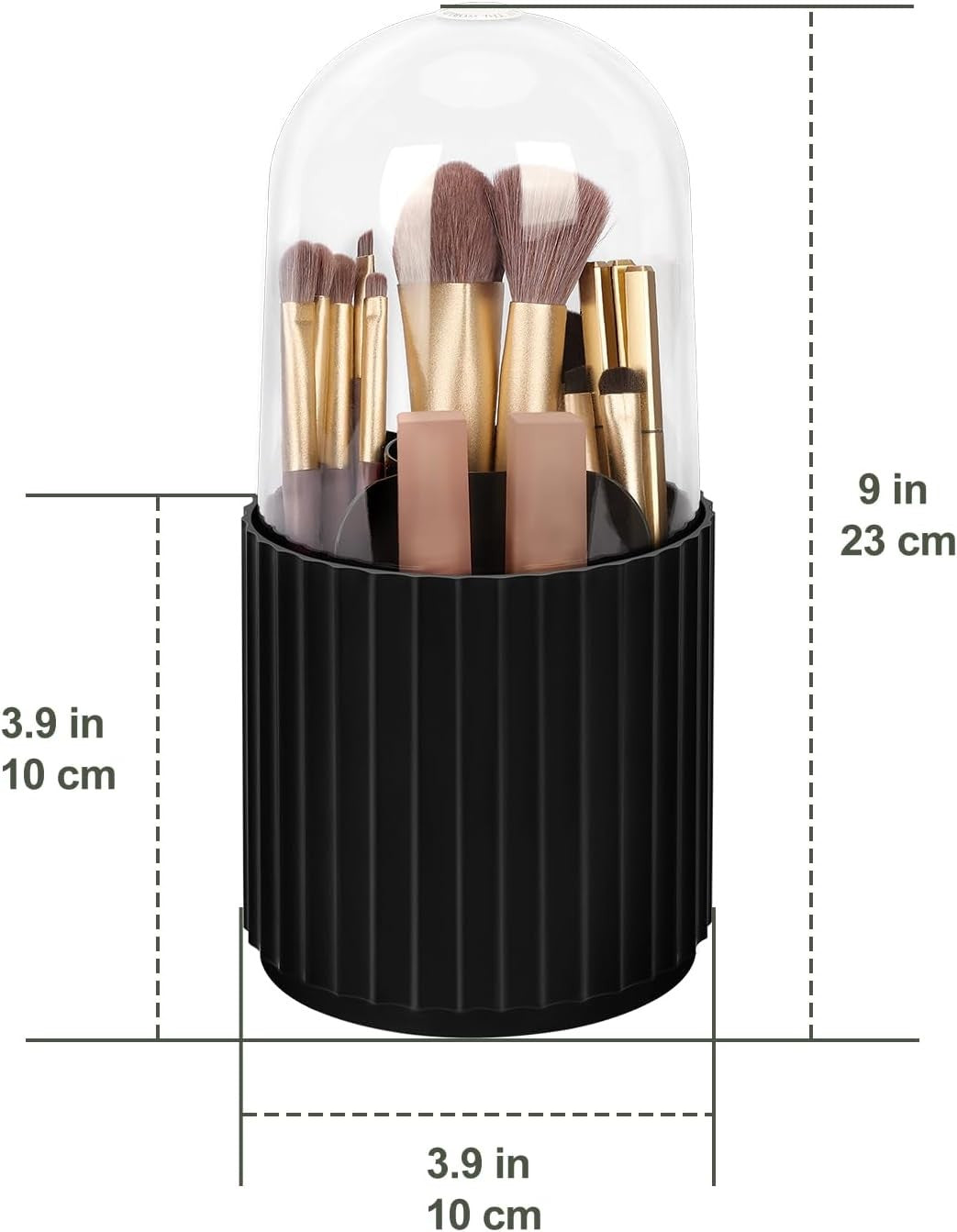 Rotating Makeup Brush Holder Organizer with Lid - 360° Spinning Cosmetics Storage