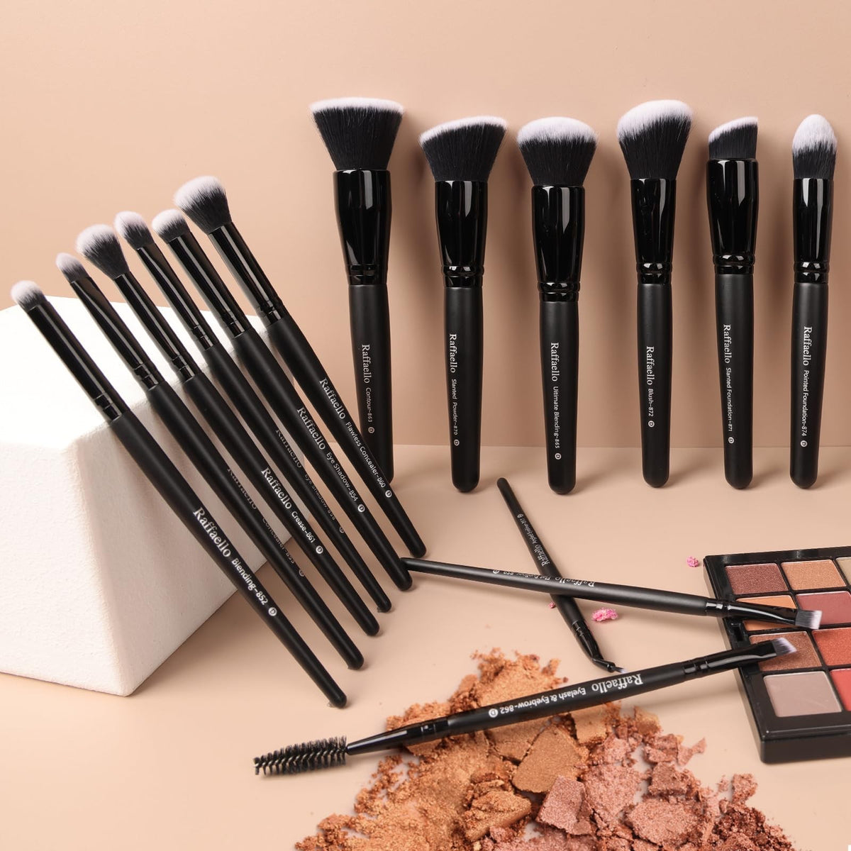 Premium 15-Piece Makeup Brush Set - Synthetic Kabuki & Eye Brushes by Raffaello