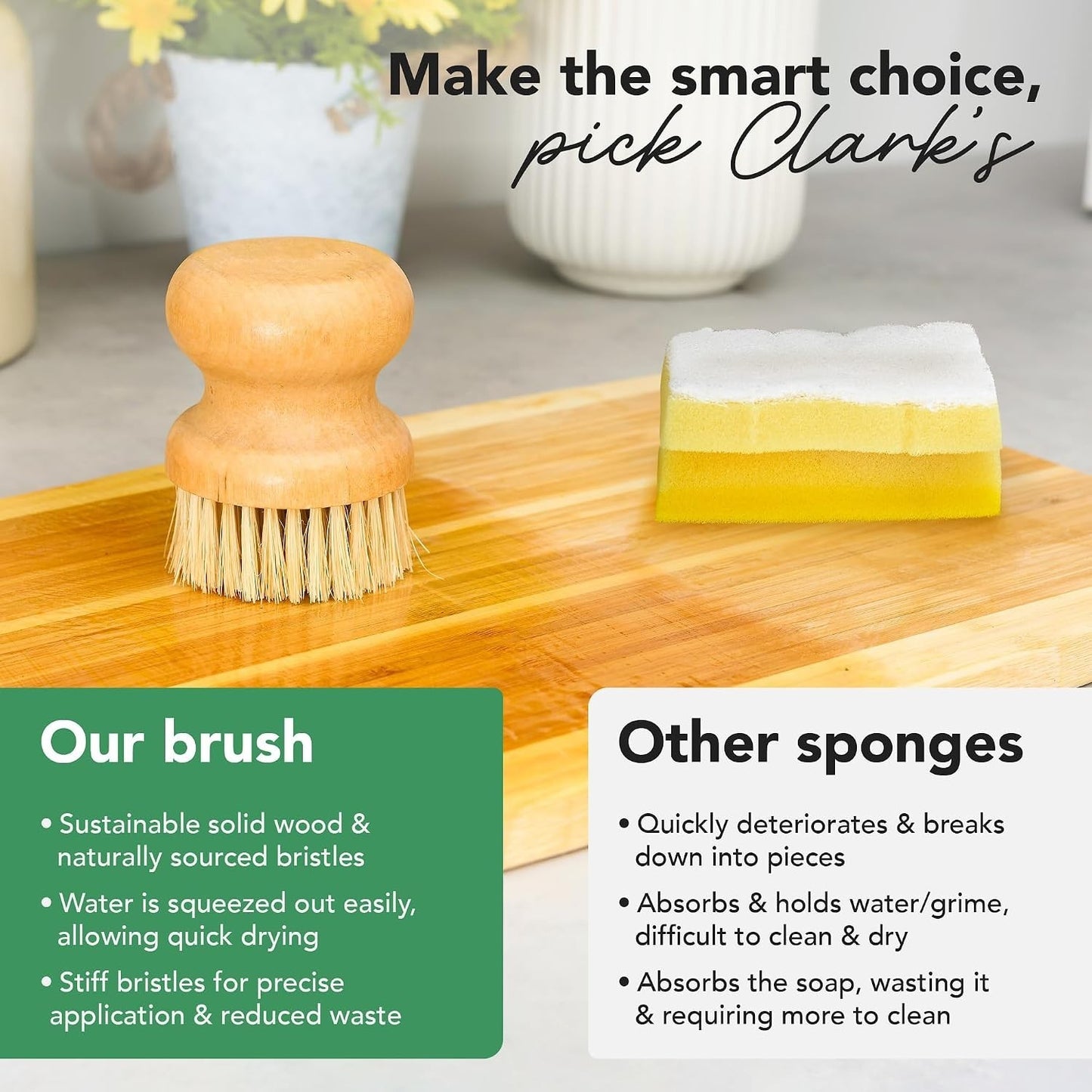 Wooden Surface Brush with Maple Wood Handle for Cutting Boards & Kitchen Surfaces