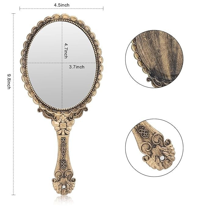 Vintage Handheld Makeup Mirror Set - 12 Brass Gold & Bronze Small Mirrors