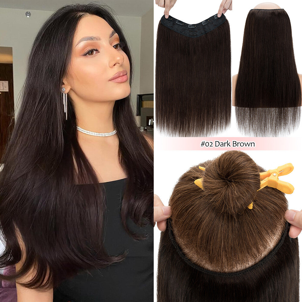 Clip-In Human Hair Extensions V-Shape Half Head - Remy Straight Hair
