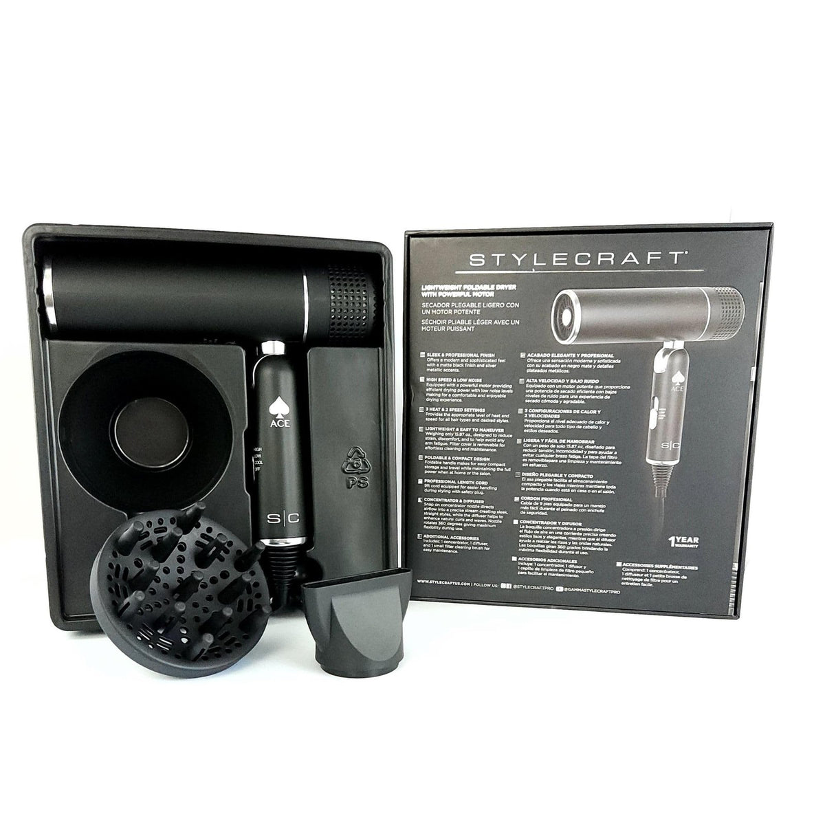 Foldable Lightweight Hair Dryer with Powerful Motor - Black
