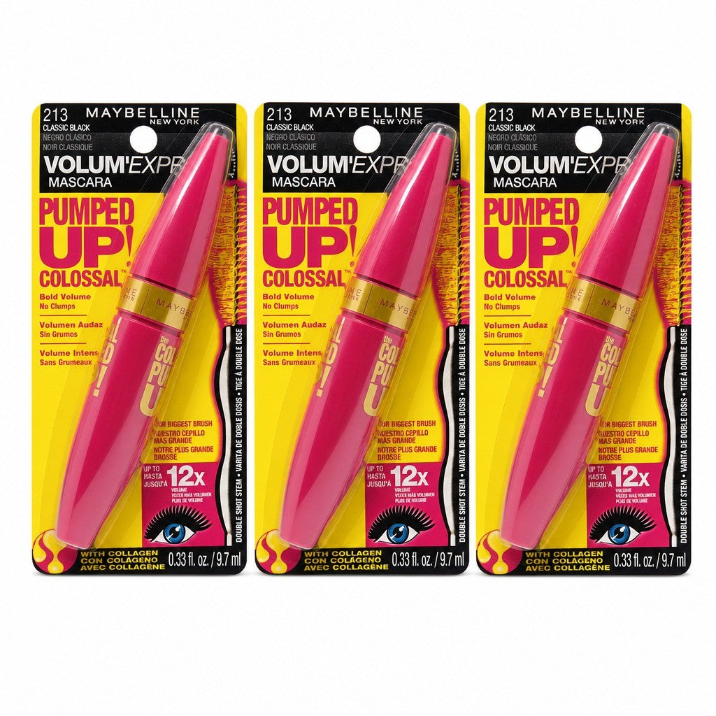 Washable Volumizing Mascara with Collagen - Classic Black, 3 Pack