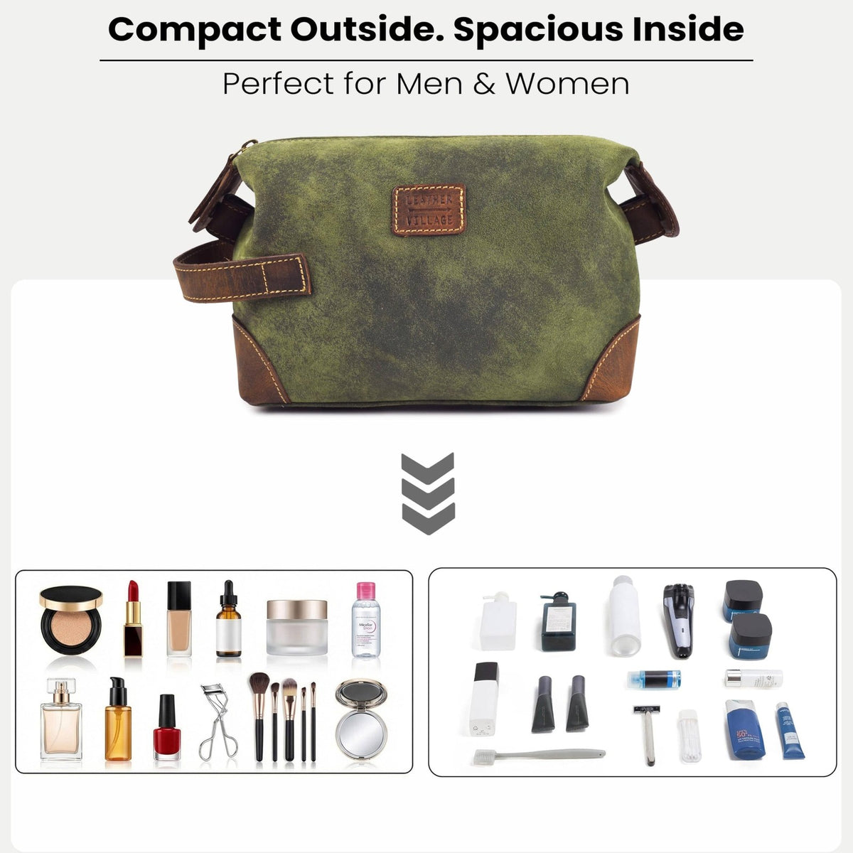 Genuine Leather Travel Toiletry Bag Waterproof Shaving Kit Organizer