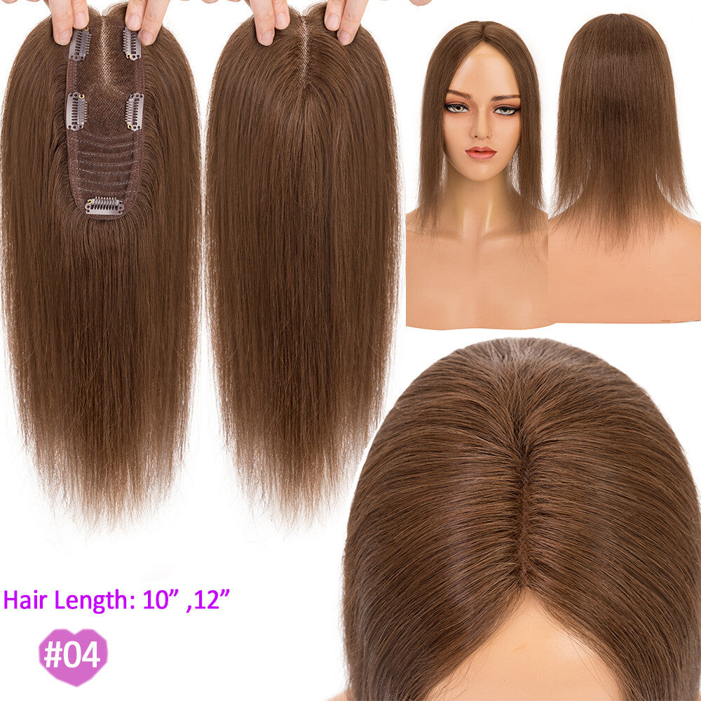 Remy Human Hair Topper Clip-In Hairpiece for Thinning Hair - Silk Base, 10-12 Inch Length