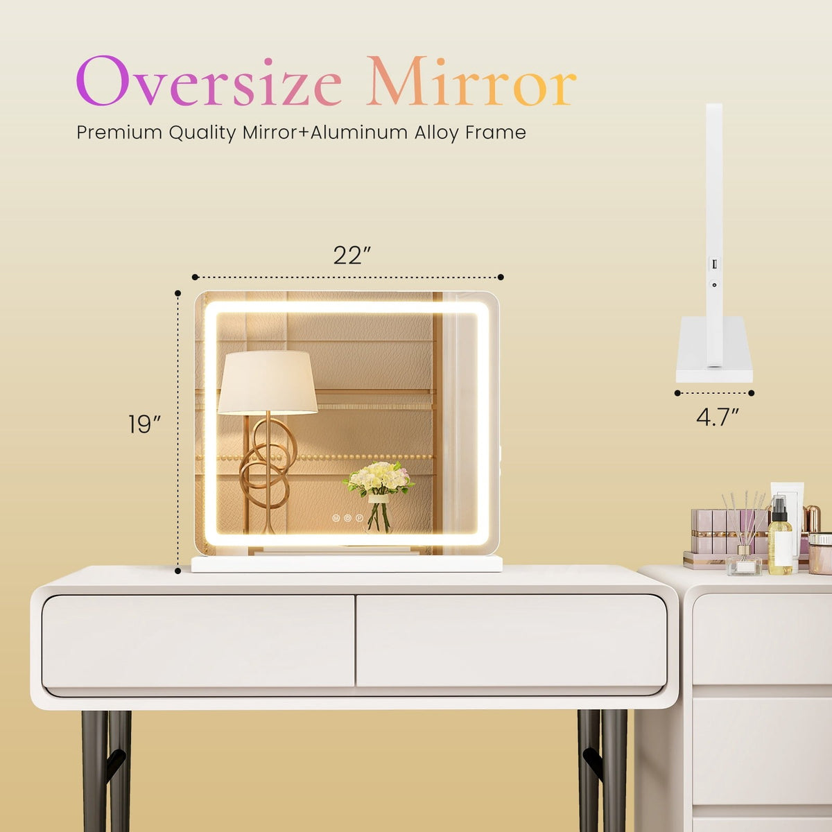 Touch Makeup Mirror 19x22 with LED Lights, Adjustable Brightness & 3 Color Modes