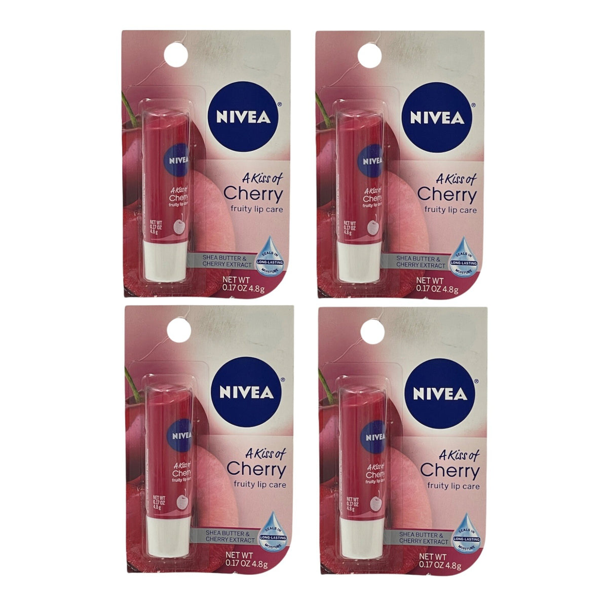 Lip Care Set - 4 Pack Tinted Lip Balm with Shea Butter & Cherry Extract