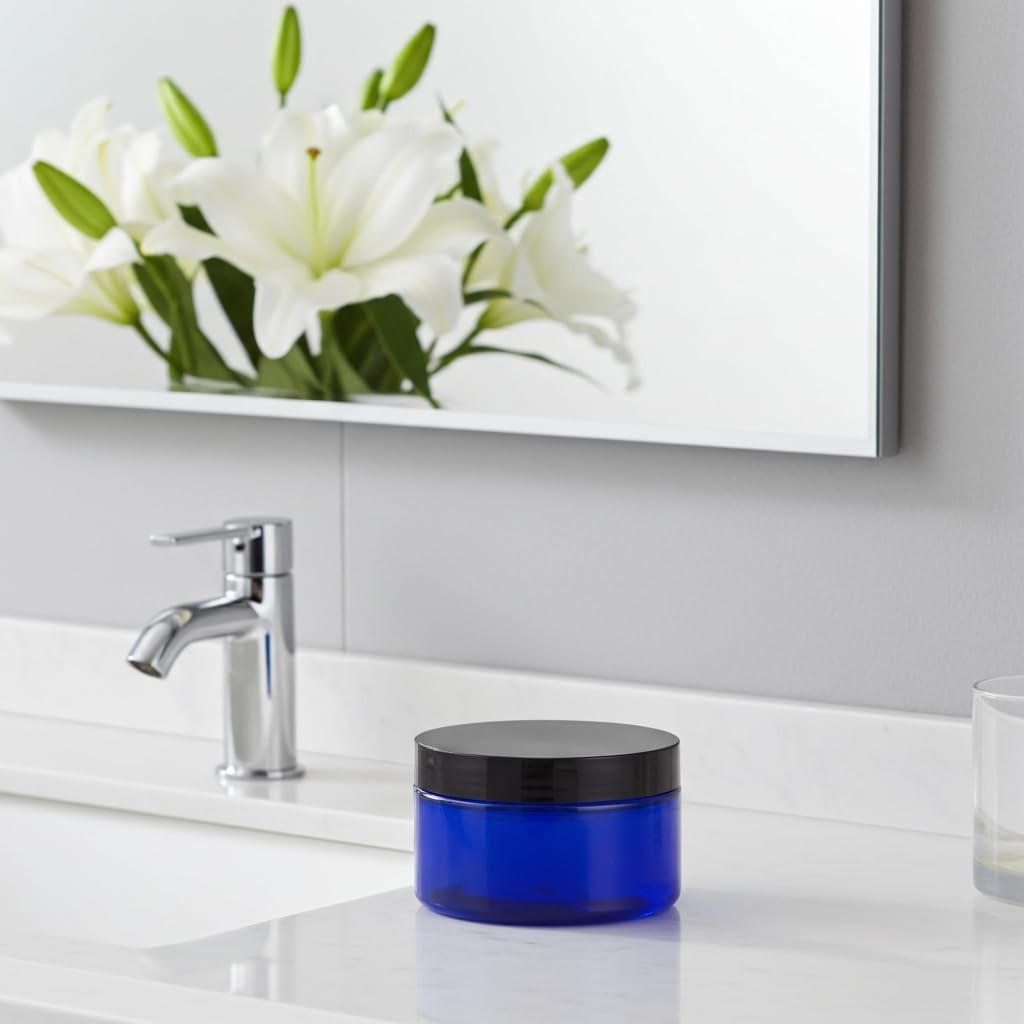 12 Pcs 6 oz Cobalt Blue PET Plastic Jars with Black Airtight Lids