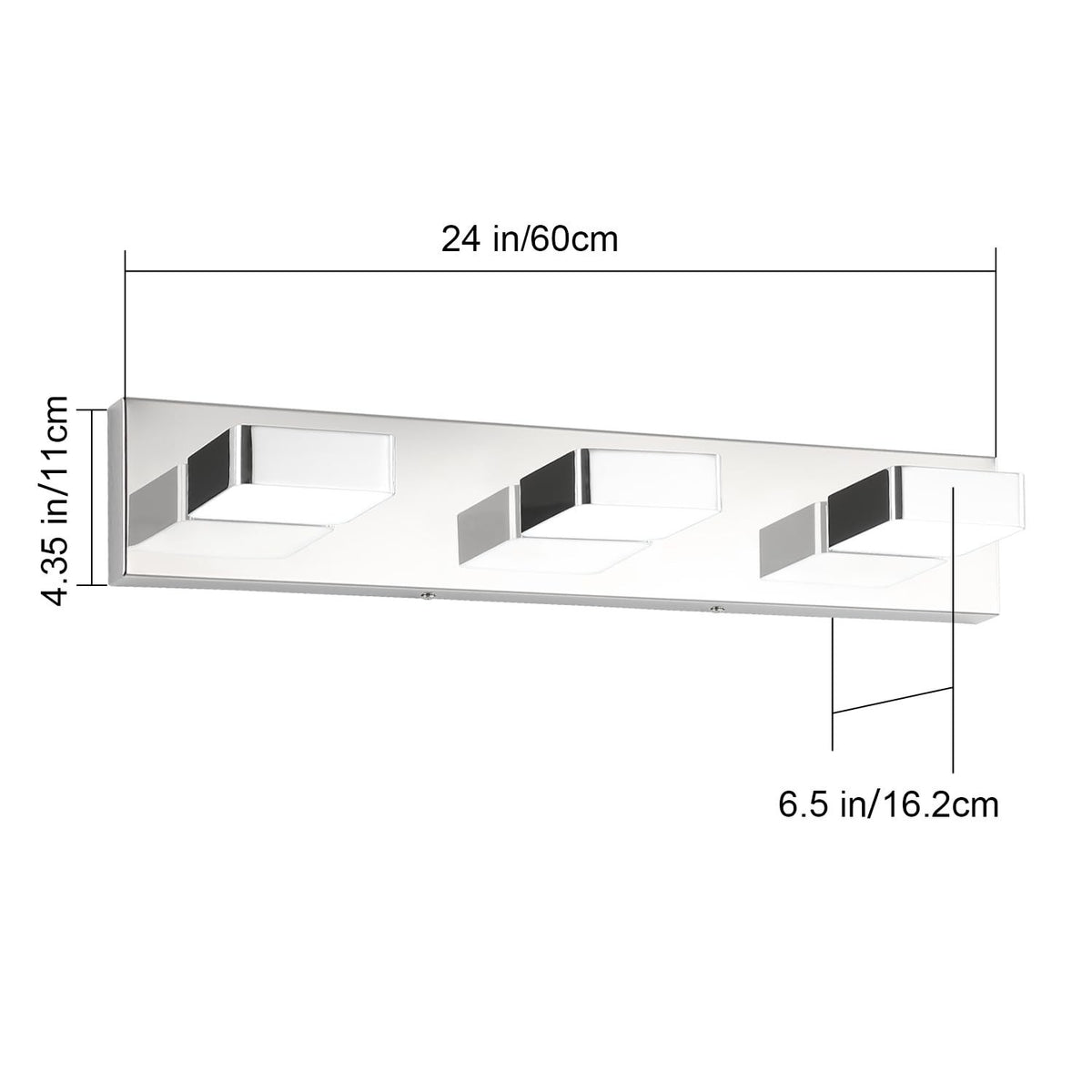 Modern 3-Light LED Bathroom Vanity Light Fixture 24-Inch Chrome Wall Mount
