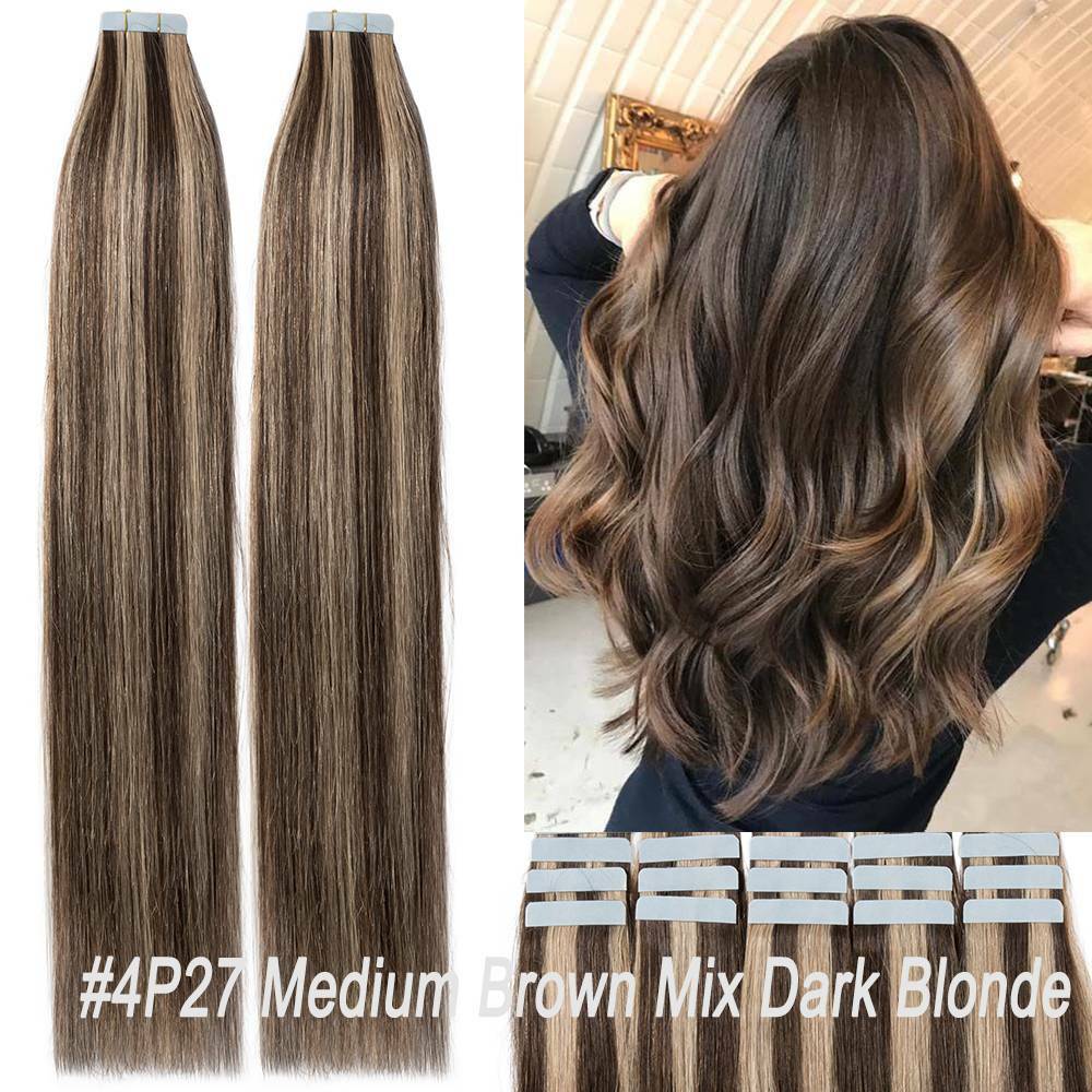 Thick Tape in Remy Human Hair Extensions Invisible Skin Weft Full Head