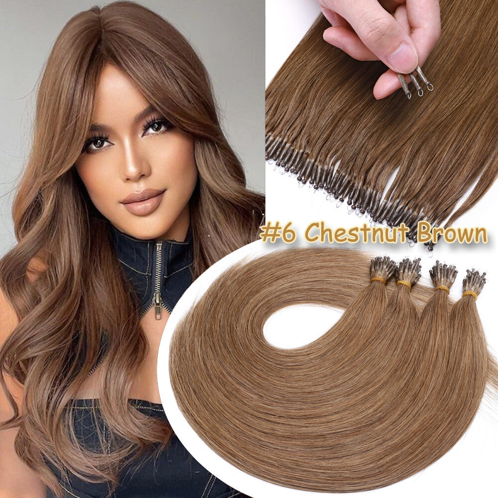 Thick Remy Human Hair Extensions Nano Ring Micro Loop Beads Caramel