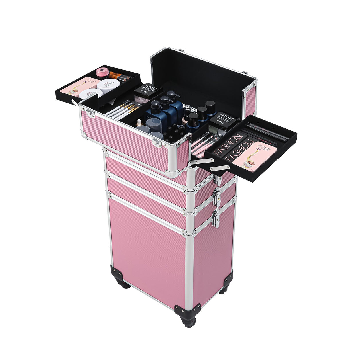 4 in 1 Aluminum Cosmetic Makeup Case with Wheels - Portable Tattoo Organizer