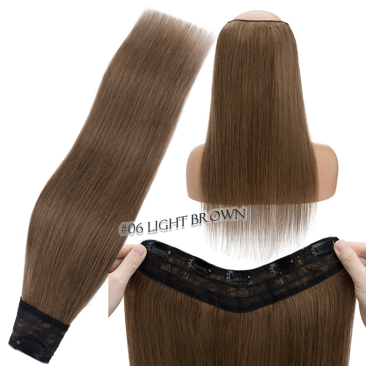 V-Shape Clip-In Human Hair Extensions Half Head - Remy Straight Hair