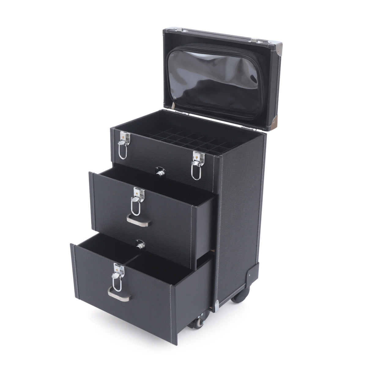 3-Tier Rolling Makeup Organizer Case with Wheels for Cosmetics and Nail Polish Storage