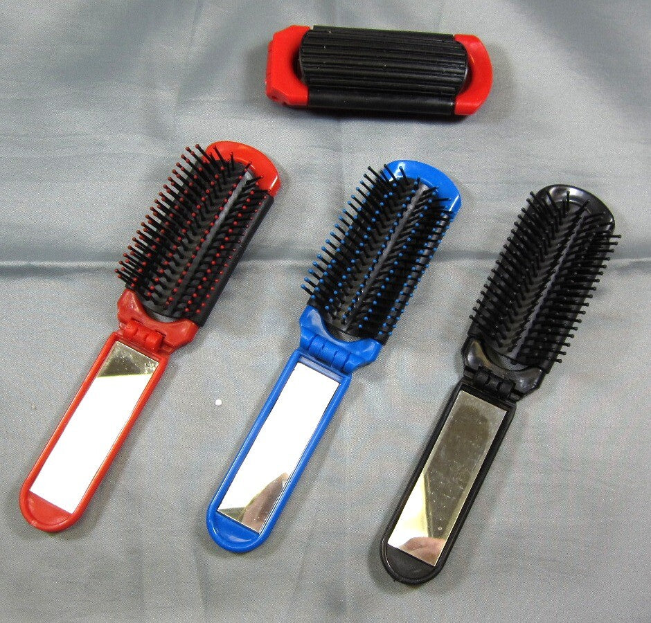 Travel Folding Hair Brush with Mirror - Compact & Portable for On-the-Go