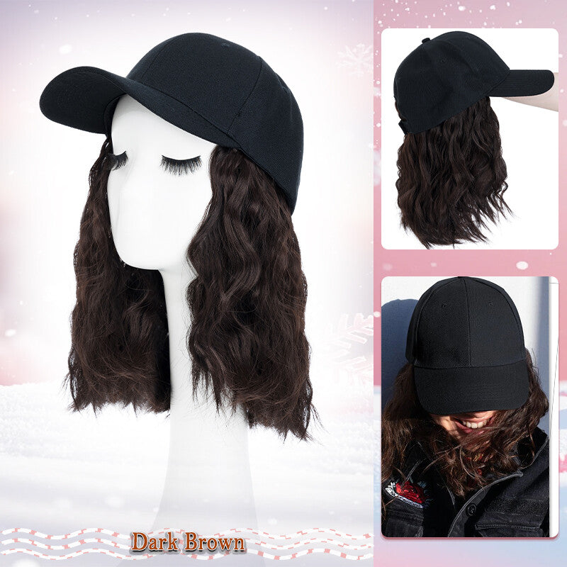 Unisex Wavy Long Hair Beret Cap with Synthetic Hair - Casual Hat Wig