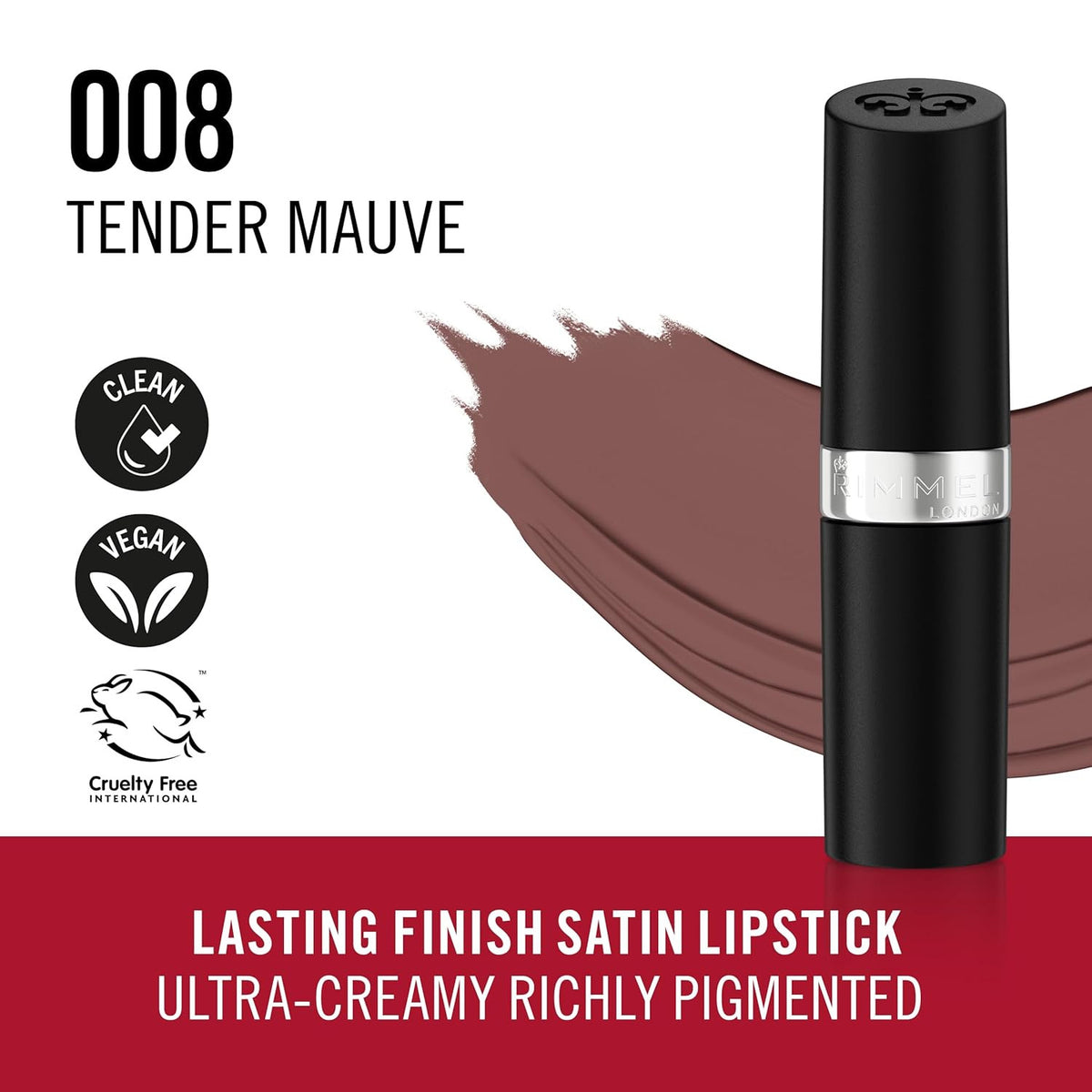 Long Lasting Vegan Lipstick in Dusty Rose - Creamy, Full Coverage