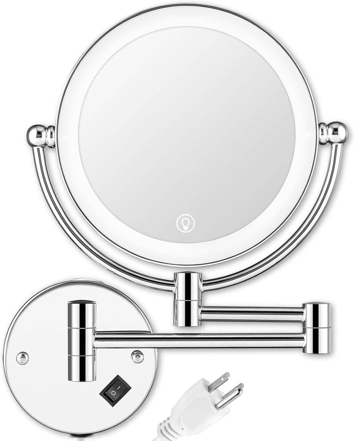 8-Inch Wall Mounted Lighted Makeup Mirror with 10X Magnification and LED Lighting