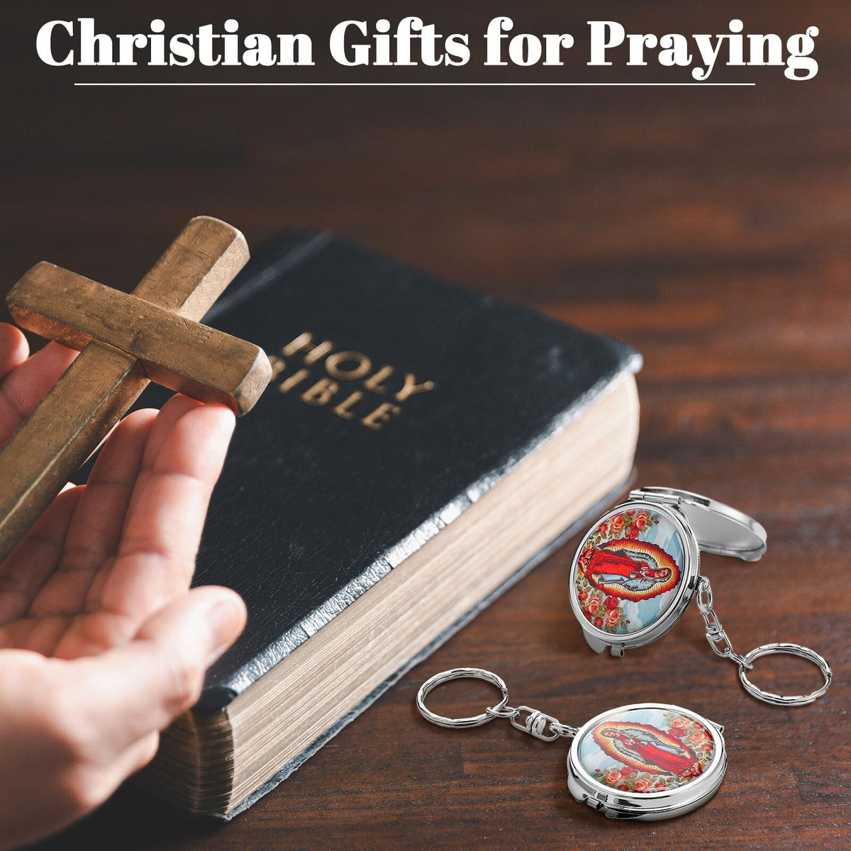 12 Pack Religious Virgen de Guadalupe Compact Mirror Keychains - Catholic Gift Set