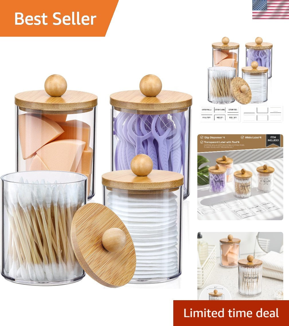 4 Pack 10oz Glass-Style Apothecary Jars with Bamboo Lids for Storage & Decor