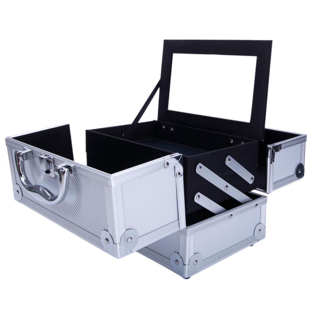 Portable Aluminum Makeup Train Case with Mirror & Compartments