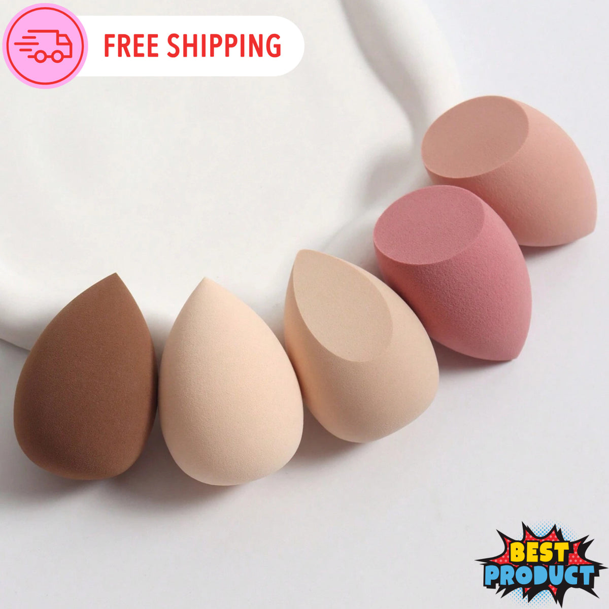 5-Piece Makeup Sponge Set for Foundation Blending - Soft Latex-Free Beauty Tools