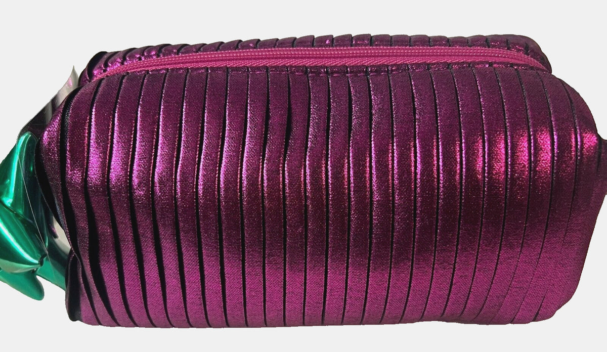 Magenta Cosmetic Bag with Green Bow - Makeup Pouch for Travel & Storage