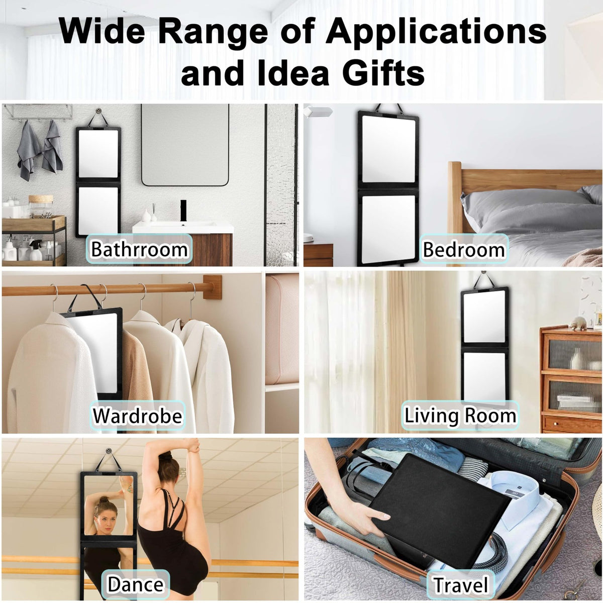 Foldable Full-Length Camping Mirror 33x13 Inch Shatterproof Hanging Travel