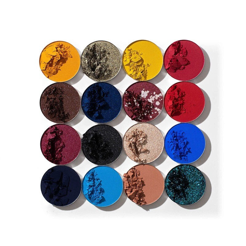 16-Color Highly Pigmented Eyeshadow Palette with Mirror - Matte, Shimmer & Glitter Shades