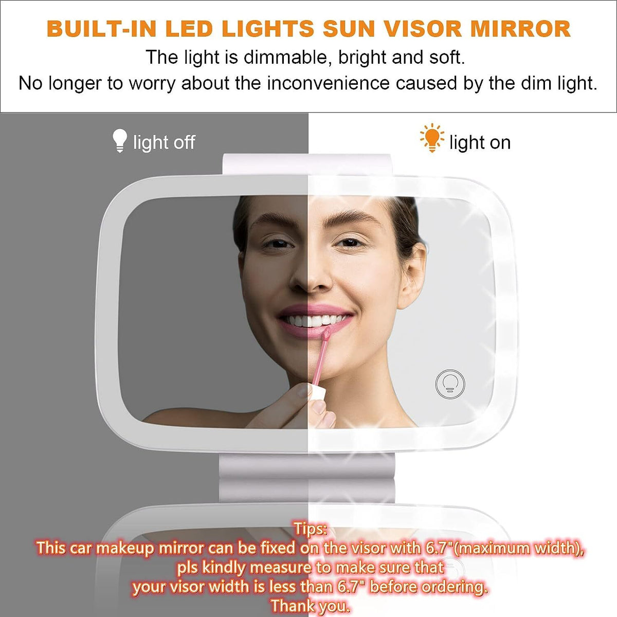 LED Lighted Car Sun Visor Vanity Mirror with Adjustable Brightness