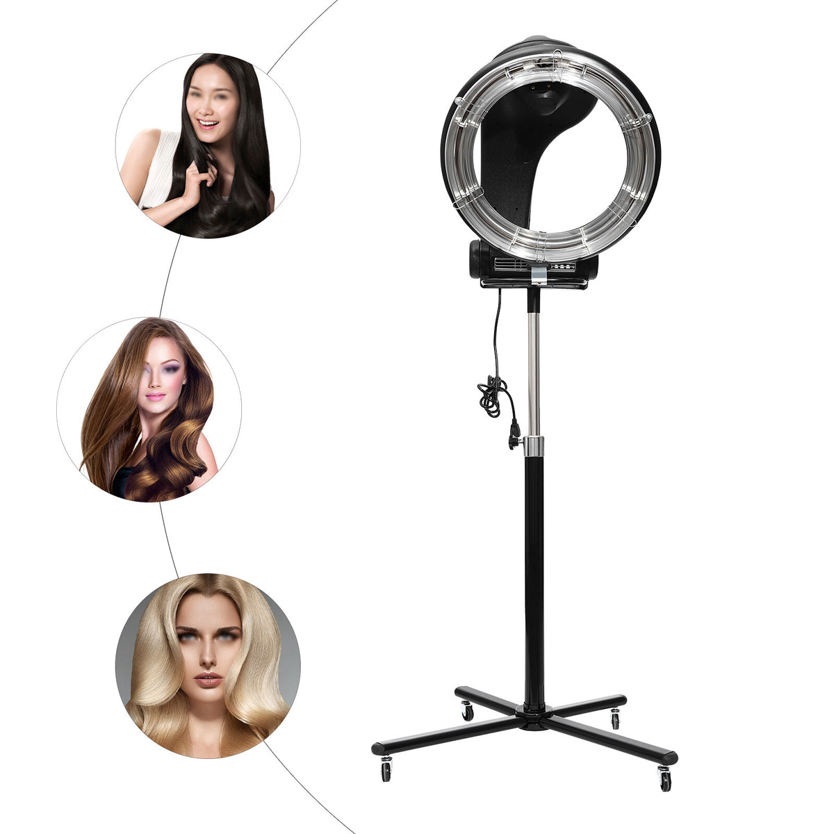 3 in 1 Infrared Hair Dryer Salon Hair Steamer with Wheels & Adjustable Height