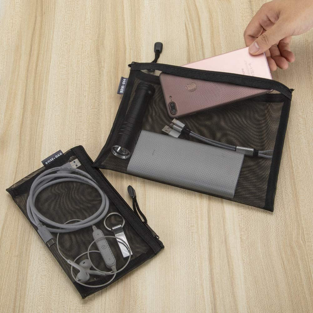 Mesh Cosmetic Zipper Bags Set of 6 - Travel Organizer Pouches for Makeup & Toiletries