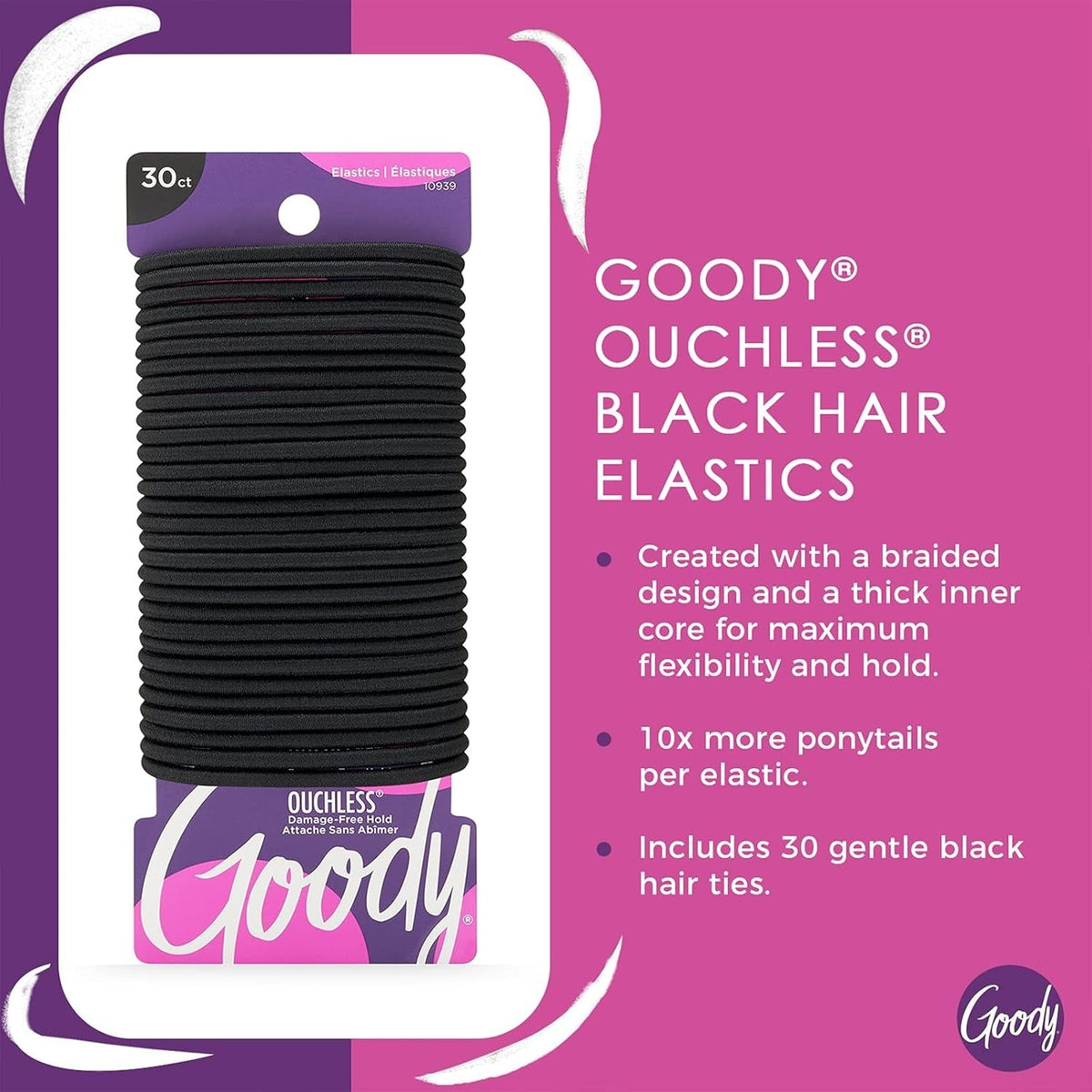 30 Count Ouchless Hair Elastics - No Pull, Damage-Free Hold for All