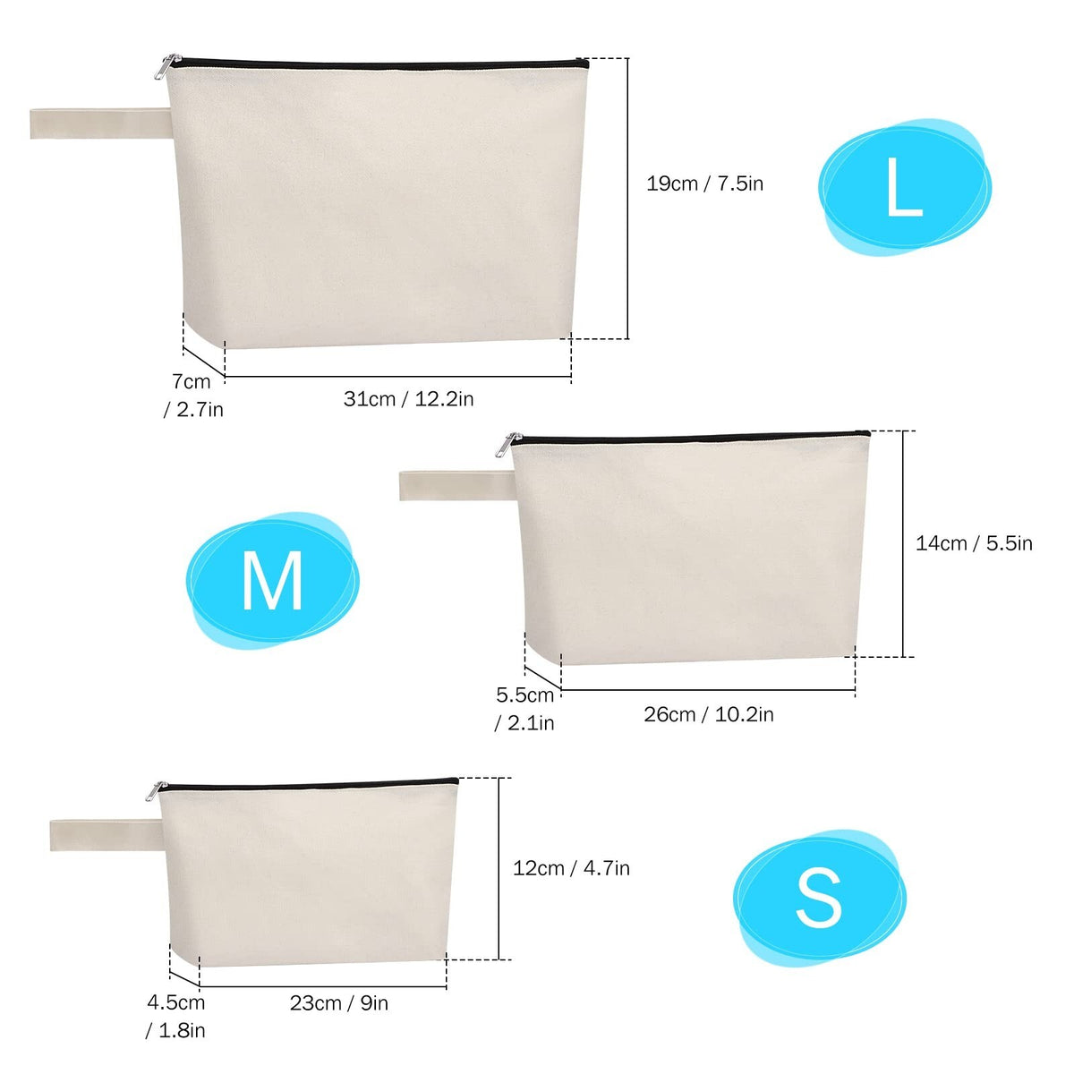 Cotton Canvas Makeup Bag Set - Multi-Purpose Travel Cosmetic Organizer