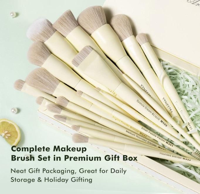 18-Piece Makeup Brush Set with Labeled Handles - Face & Eye Brushes