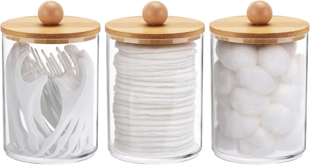 10 Oz Clear Bathroom Apothecary Jar Set with Wooden Lids - 3 Pack