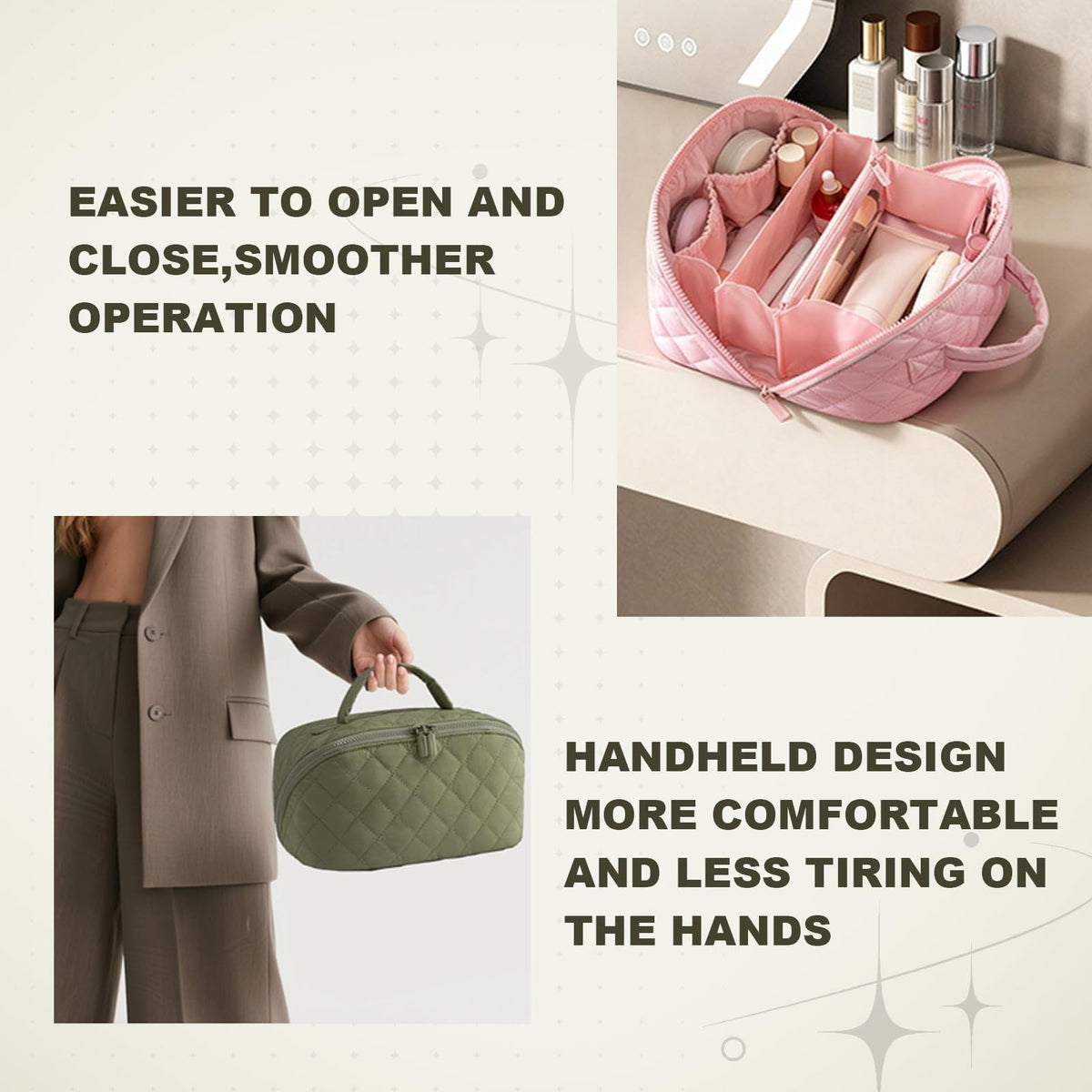 Travel Makeup Bag with 180° Flat Opening and Waterproof TPU - Green