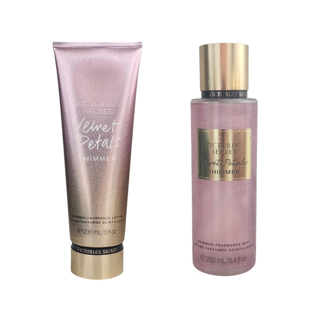 2 Victoria's Secret Velvet Petals Shimmer Fragrance Body Lotion + Mist