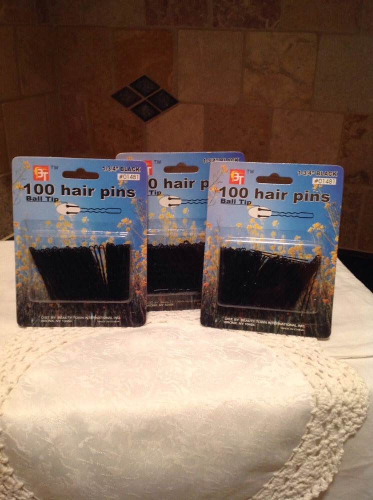 BEAUTY TOWN 3 Packs Of 100 Hair Pins, 1 3/4" Crimped, Ball Tipped -