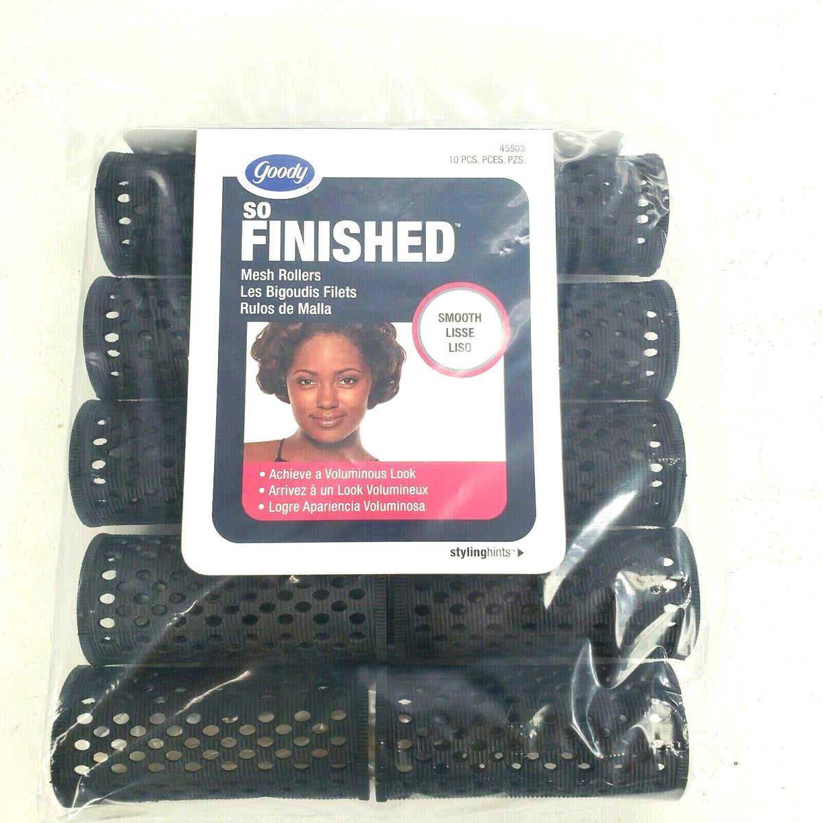 Women's Mesh Hair Rollers Set 10 Pieces for Voluminous Hair - Black