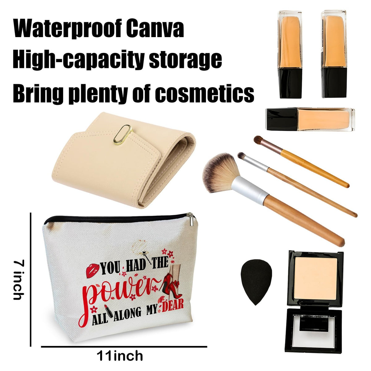 Inspirational Makeup Bag You Had The Power All Along Travel Cosmetic Pouch - Motivational Gift for Women